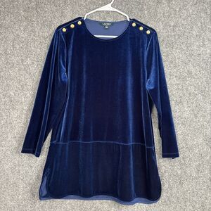 Lauren Ralph Lauren Top Blouse  Womens XL Blue Saphire Velvet Glam Elegant